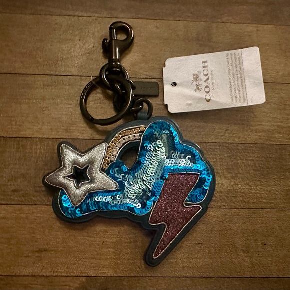 SUPER RARE Coach Cloud And Star Sequined Keychain Fob Bag Charm - Picture 6 of 13